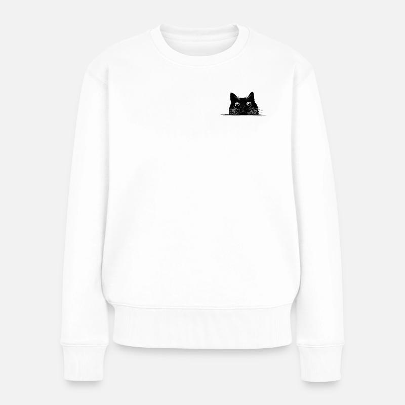 Guckende Katze mit Schnurrhaaren schwarz - Frauen Premium Bio Pullover - Weiß
