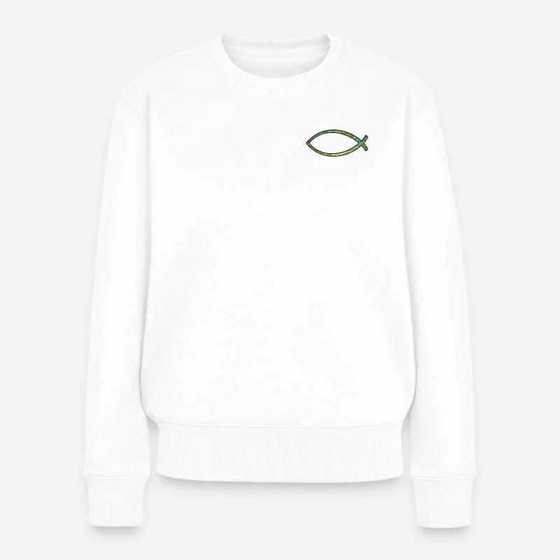 Poisson Ichtus (diamant, vert) - Pull Premium bio Femme - blanc
