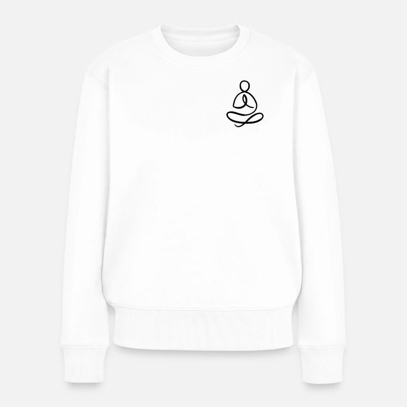 Meditierender Mensch, Yogi, schwarze Linienart - Frauen Premium Bio Pullover - Weiß