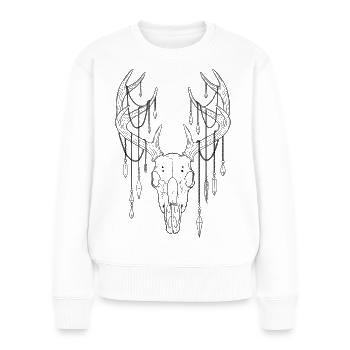Hirschgeweih mit Kristallen - Frauen Premium Bio Pullover - Weiß - Vorne - Julia (174cm)