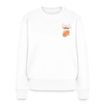 Positivité – Flower Power - Pull Premium bio Femme - blanc - Devant - Julia (174cm)