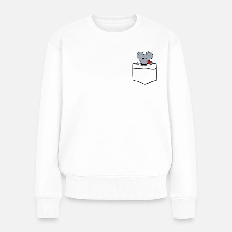 Maus Tasche Pocket Mouse Herz Süß Tier Brusttasche - Frauen Premium Bio Pullover - Weiß