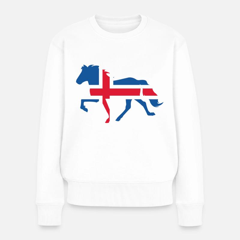 Tölltende Isländer mit isländischer Flagge - Frauen Premium Bio Pullover - Weiß