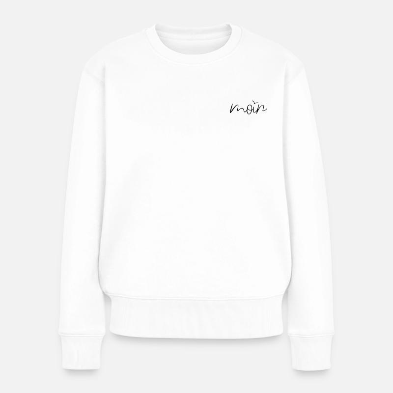 moin mit Möwe über dem i - Vorderseite klein - Frauen Premium Bio Pullover - Weiß