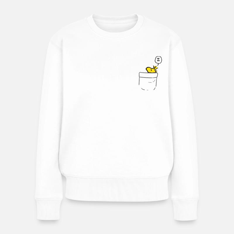 Peanuts Design Mit Schlafendem Woodstock - Frauen Premium Bio Pullover - Weiß