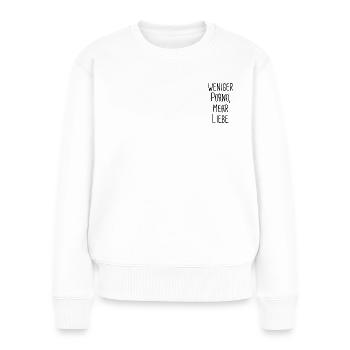 weniger Porno, mehr Liebe. - zurück zur Liebe - Frauen Premium Bio Pullover - Weiß - Vorne - Julia (174cm)