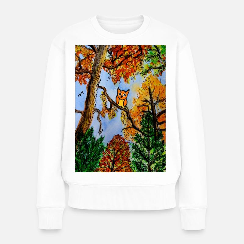 EG Blumen I Herbst I Geschenk I Bunt I Eule - Frauen Premium Bio Pullover - Weiß