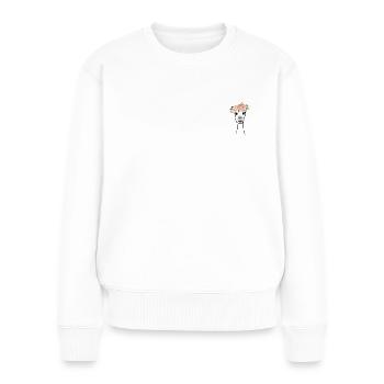Alpaka/ Lama mit Blumenkranz/ Blumen auf dem Kopf - Frauen Premium Bio Pullover - Weiß - Vorne - Julia (174cm)