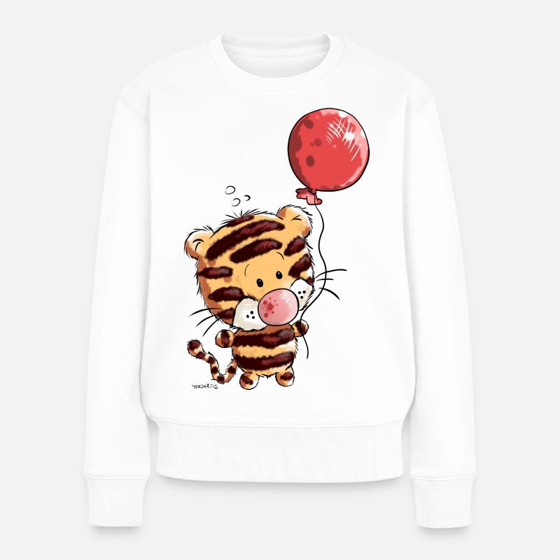 Niedlicher Tiger mit Ballon I Luftballon Tierkind  - Frauen Premium Bio Pullover - Weiß