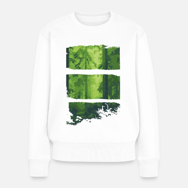 Waldlichtgrün Panels - Frauen Premium Bio Pullover - Weiß