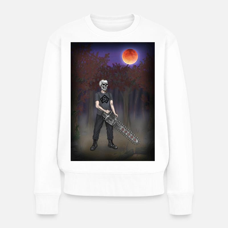 Forest worker, forester, chainsaw, full moon - Women's Premium Organic Jumper - white