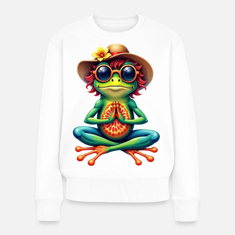 Yoga-Frosch: Peace & Style - Frauen Premium Bio Pullover - Weiß