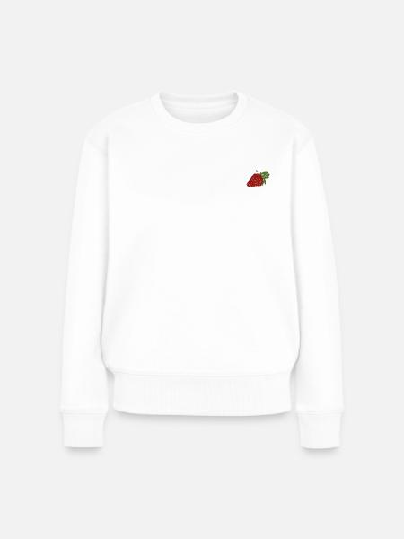 Erdbeere - Frauen Premium Bio Pullover - Weiß