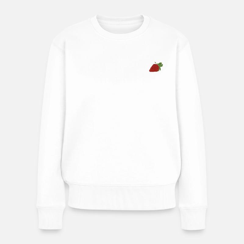 Erdbeere - Frauen Premium Bio Pullover - Weiß