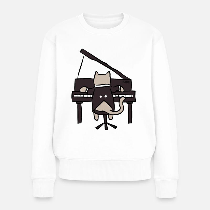 Katze Keyboard Piano Klavier Musik Kinder Geschenk - Frauen Premium Bio Pullover - Weiß