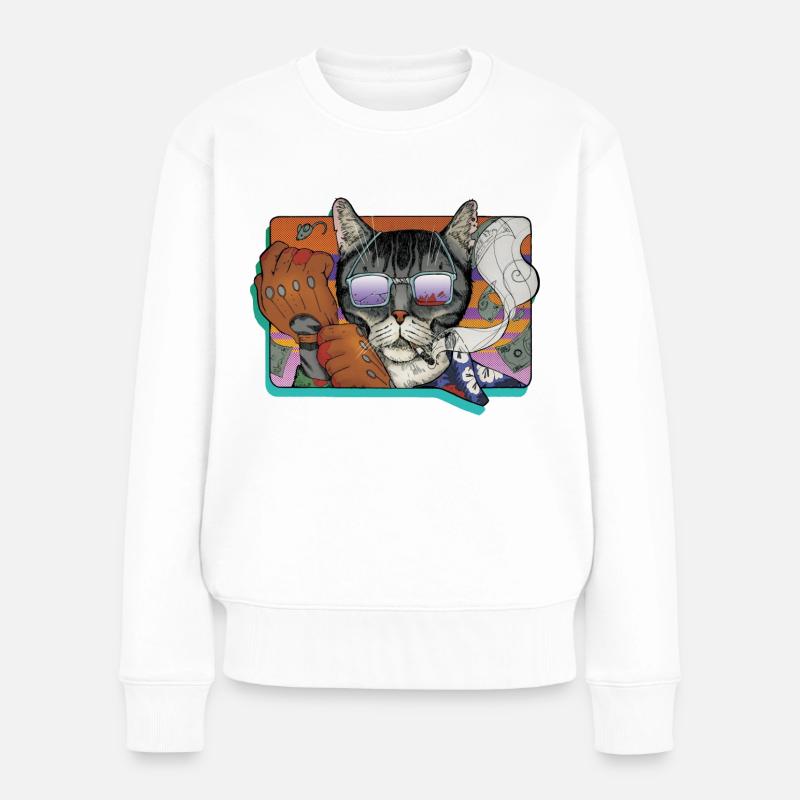 Verbrechen Katze in den Schatten - Frauen Premium Bio Pullover - Weiß