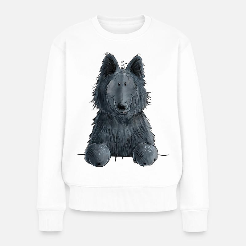 Happy Groenendael I chien tête I BD - Pull Premium bio Femme - blanc