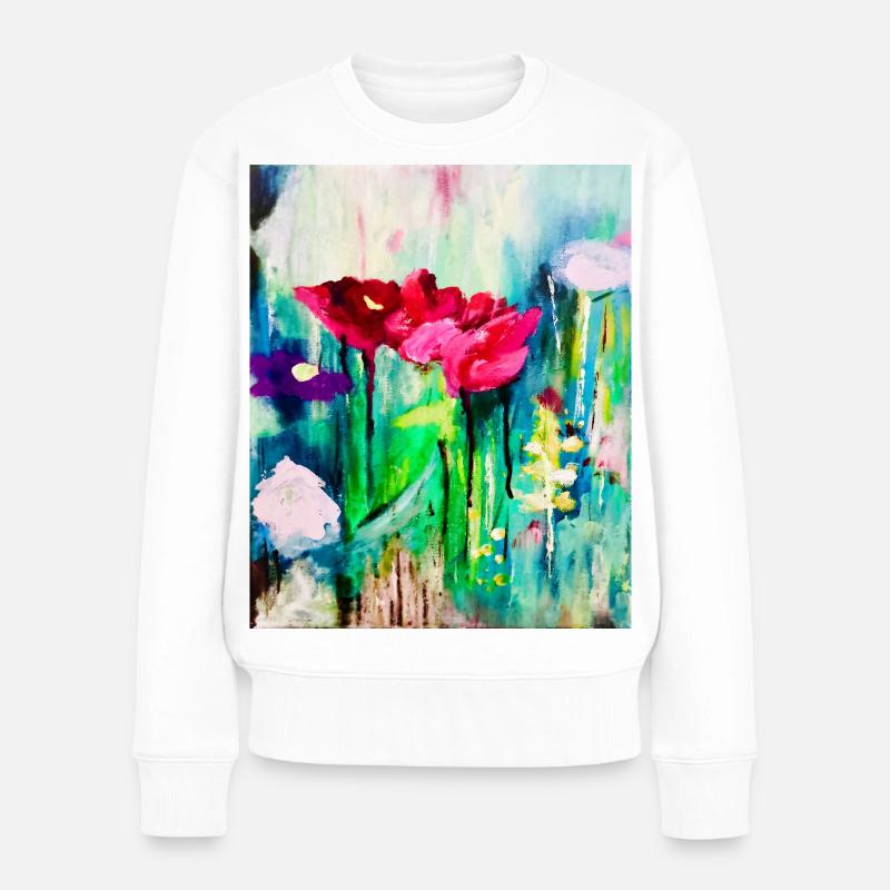 Aquarellblumen im Farbmeer - Frauen Premium Bio Pullover - Weiß