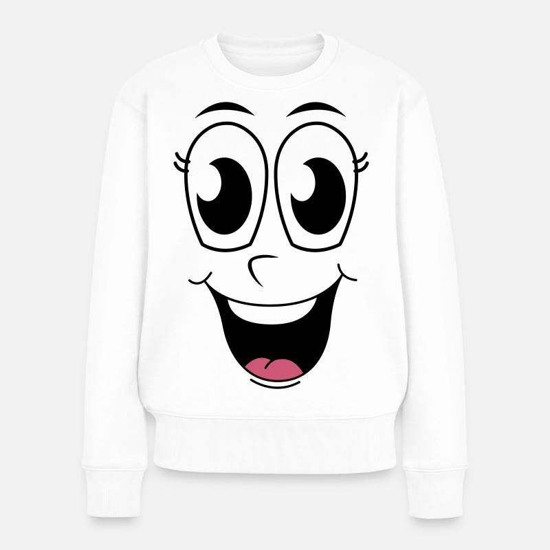 Glückliches Gesicht - Frauen Premium Bio Pullover - Weiß