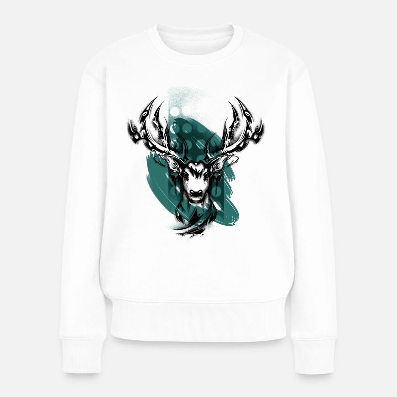 Tête de cerf noir - Pull Premium bio Femme - blanc