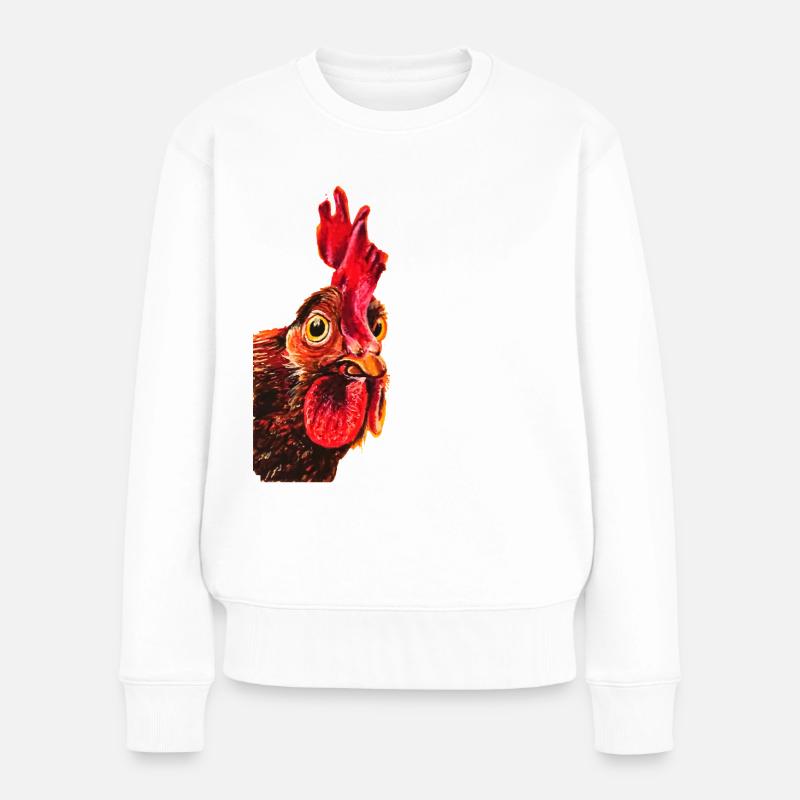 Hahn/Gockel /rooster/Henne - Frauen Premium Bio Pullover - Weiß