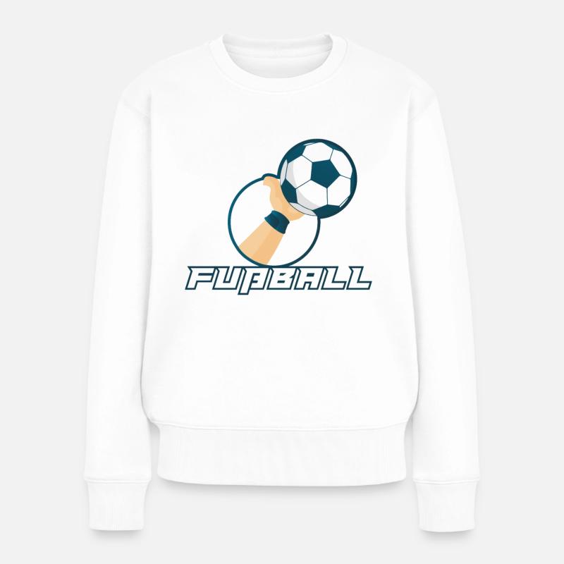 Hand Eines Torwarts Mit Fußball - Soccer - Frauen Premium Bio Pullover - Weiß