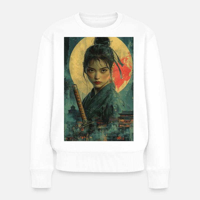 Mondlicht-Samurai im Asiatischen Stil - Frauen Premium Bio Pullover - Weiß