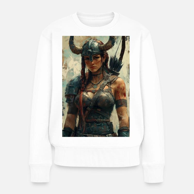 Wikingerfrau Illustration Poster - Frauen Premium Bio Pullover - Weiß