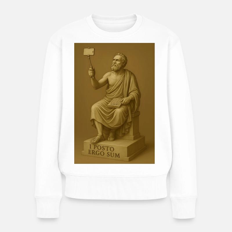 Antike Philosophie Selfie Statue - Frauen Premium Bio Pullover - Weiß