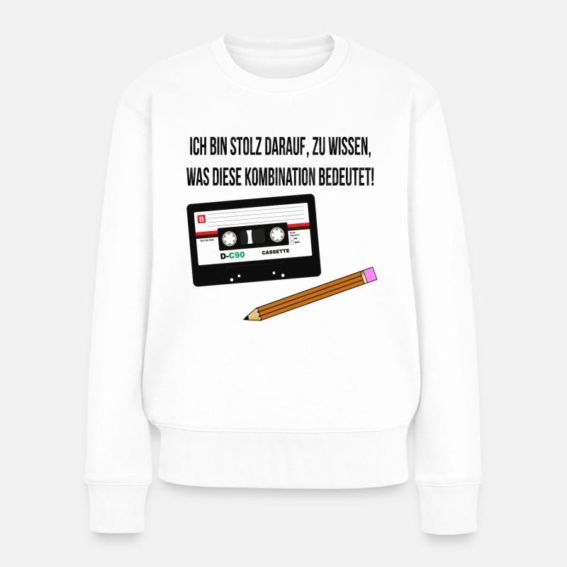 Kassette und Stift - Kindheits-Lifehack - Frauen Premium Bio Pullover - Weiß