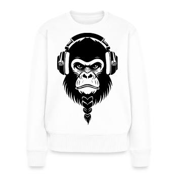 Café Entspannter Affe Wireless Kopfhörer Shirt - Frauen Premium Bio Pullover - Weiß - Vorne - Julia (174cm)