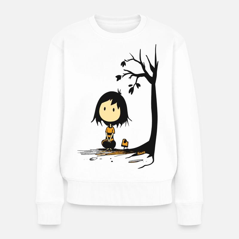 Wunderliches Mädchen unter sternenlosem Baum - Frauen Premium Bio Pullover - Weiß