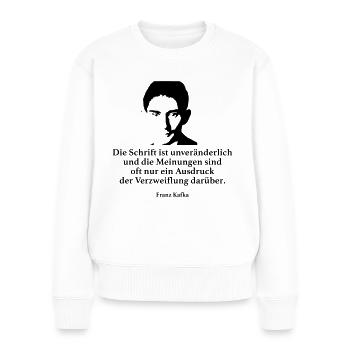 Kafka: L'écriture est fixe et le Mei - Pull Premium bio Femme - blanc - Devant - Julia (174cm)