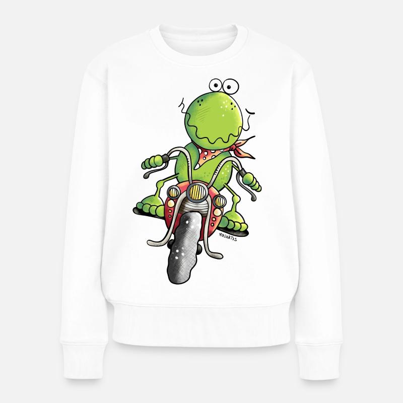 Biker Frosch - Frauen Premium Bio Pullover - Weiß