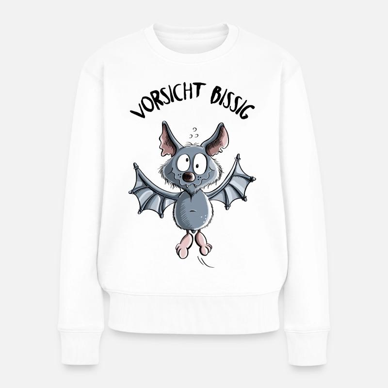 Vorsicht Bissig Fledermaus - Frauen Premium Bio Pullover - Weiß