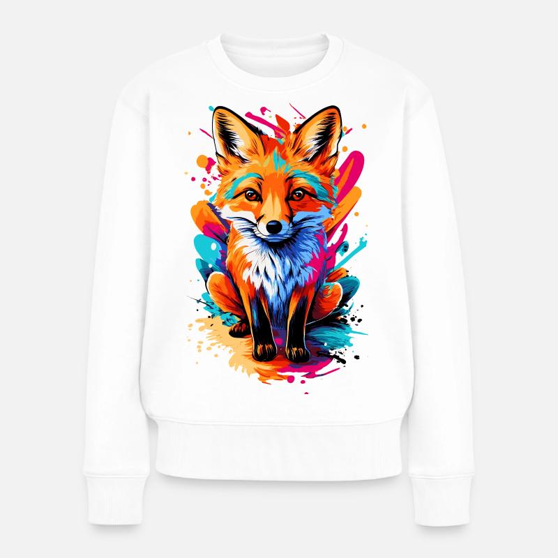 Bébé renard - renard roux mignon - renard coloré - Pull Premium bio Femme - blanc