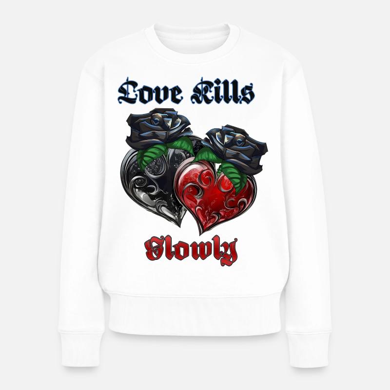 Liebe im Gothic Stil mit Herzen und Rosen - Frauen Premium Bio Pullover - Weiß