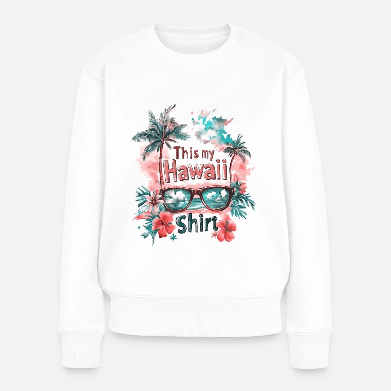 Hawaii Sonnenbrille Aloha Blumen Palmen Strand - Frauen Premium Bio Pullover - Weiß