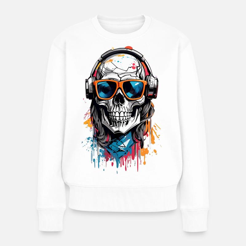 Coole Totenkopf - Frauen Premium Bio Pullover - Weiß