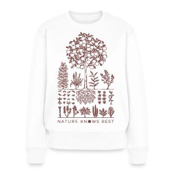 Die Natur kennt Permakultur am besten nachhaltig leben - Frauen Premium Bio Pullover - Weiß - Vorne - Julia (174cm)