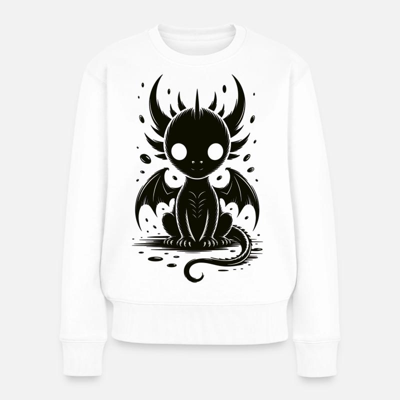 Süßer Dunkler Drache T-Shirt Gothic Fantasy - Frauen Premium Bio Pullover - Weiß