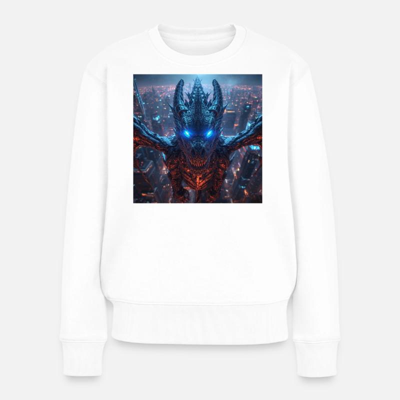 Neon Drache über Skyline - Frauen Premium Bio Pullover - Weiß