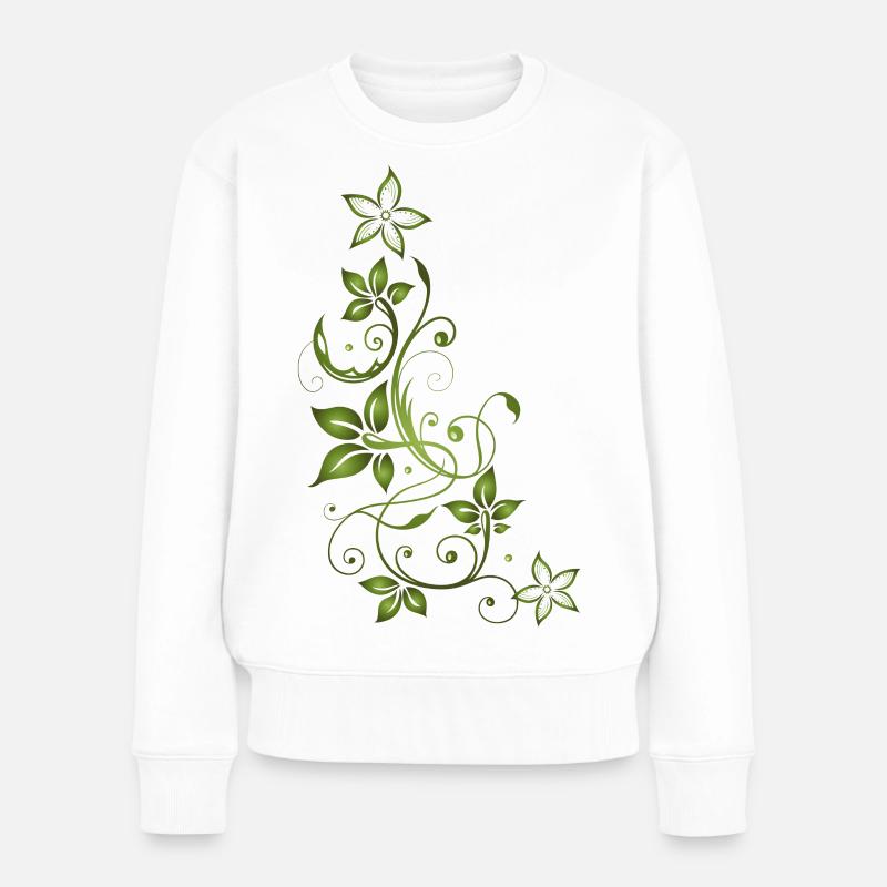 Blatt Blätter Herbst Ranke Grün - Frauen Premium Bio Pullover - Weiß