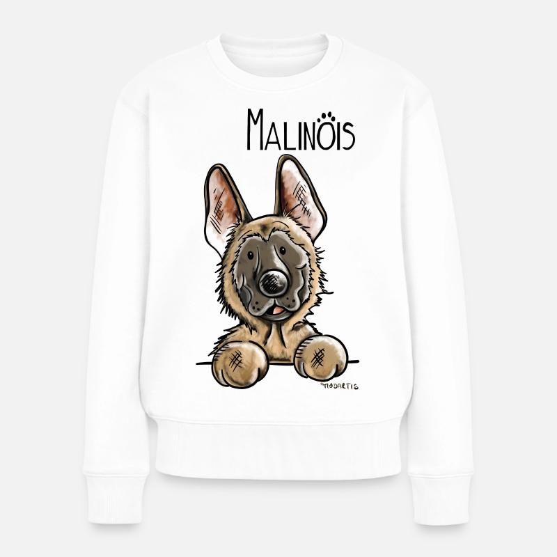 Drôle Malinois - Chien - Chiens - Dessin Animé - Pull Premium bio Femme - blanc