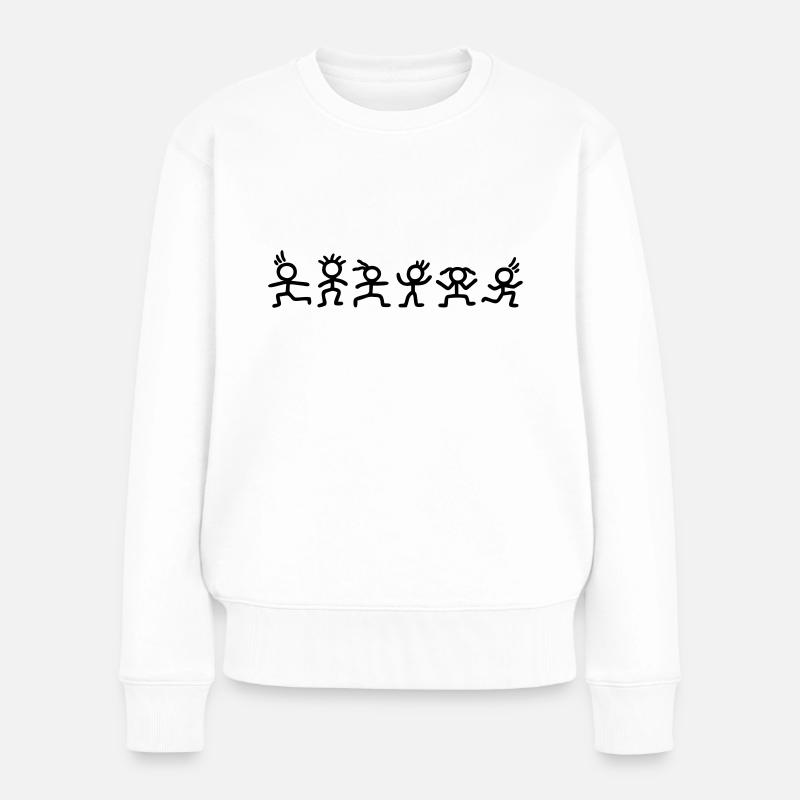 Fröhliche Strichmännchen - Frauen Premium Bio Pullover - Weiß