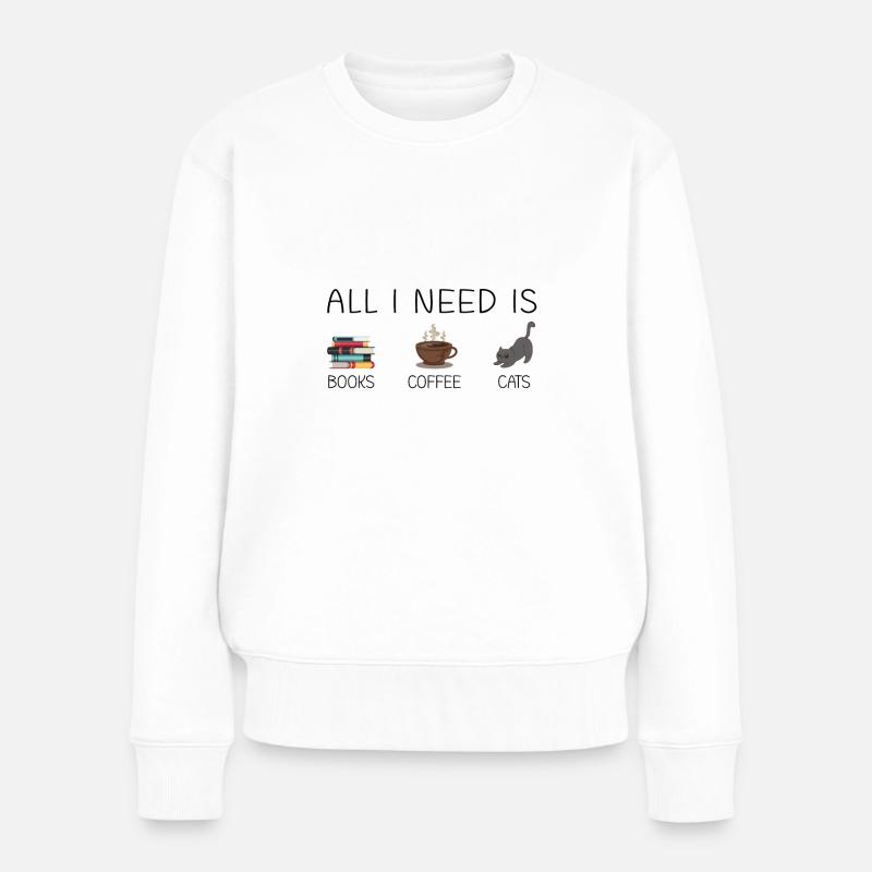 Livres, café et chats - Pull Premium bio Femme - blanc