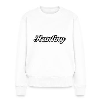 Chasse, typographie, noir et blanc - Pull Premium bio Femme - blanc - Devant - Julia (174cm)