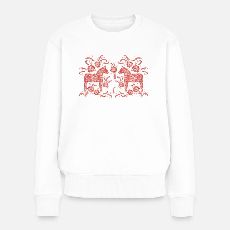 Schwedisches Dala-Pferd - Frauen Premium Bio Pullover - Weiß