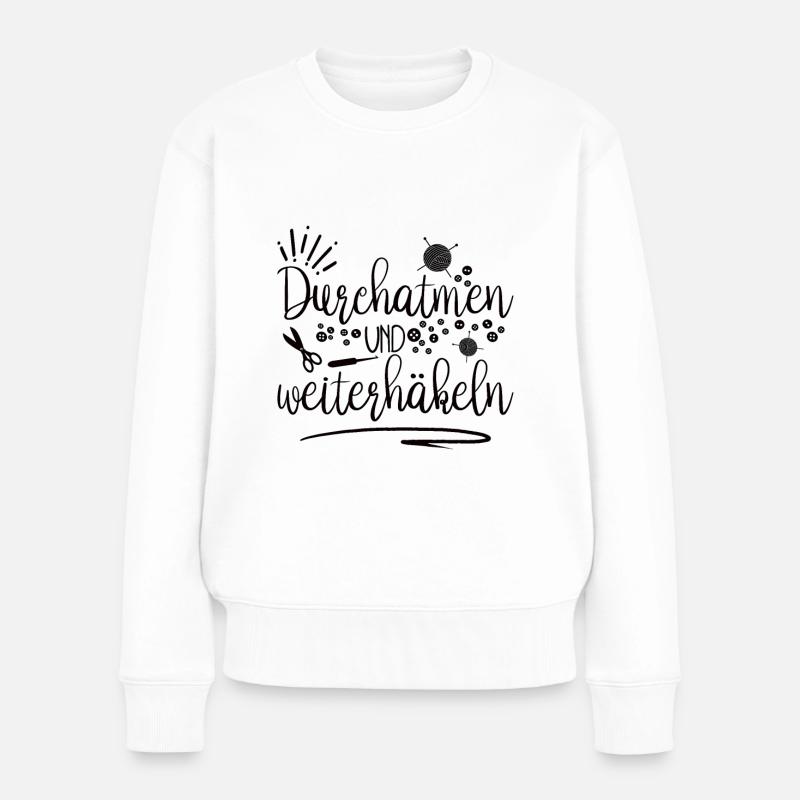 Häkeln Häkelt Shirt Liebe Wolle Garn Geschenk - Frauen Premium Bio Pullover - Weiß