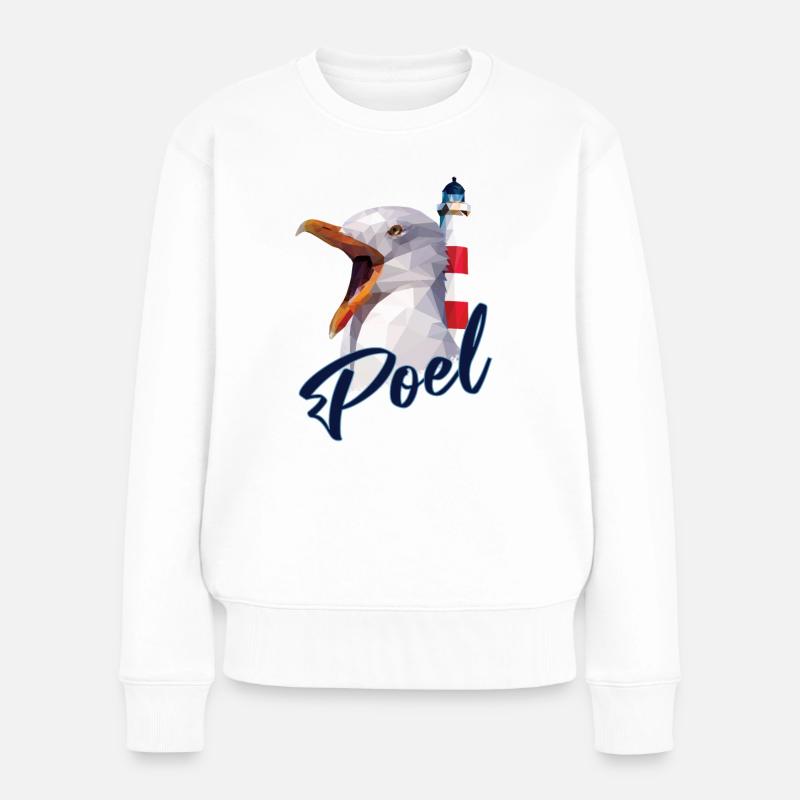 Insel Poel - Leuchtturm Möwe - Souvenir Geschenk - Frauen Premium Bio Pullover - Weiß